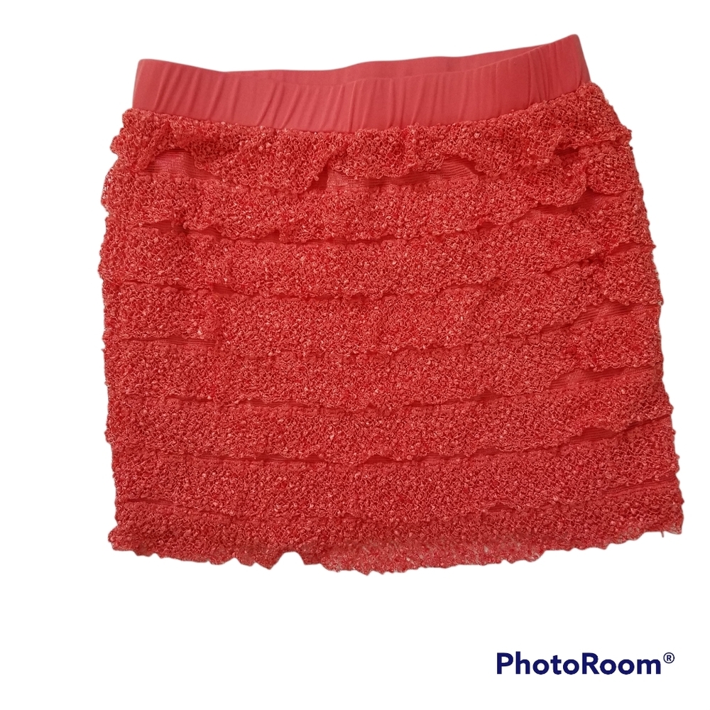 Wet Seal Tangerine‎ 7 Tier Ruffled Pull On Lined Skirt Large